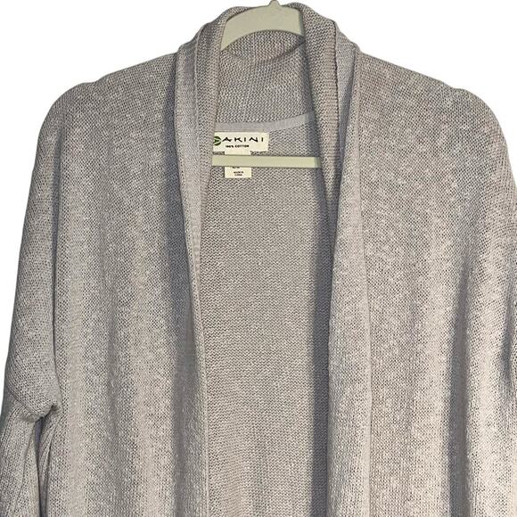 Akini 100% Cotton Lightweight Open Front Knit Cardigan Sweater Beige Medium - Picture 2 of 7